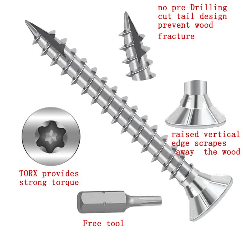 JOUGU Wood Screws #6    1 inch Torx Star Drive Deck Screws Flat Head M3.5    25 Countersunk T10 Self Tapping Thread Cut 200pcs Carbon Steel Galvanized, (Small Box) - Image 3
